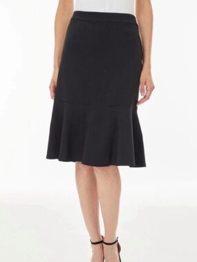 White House Black Market Pencil Skirt Ruffle Hem Black Skirt Size 8